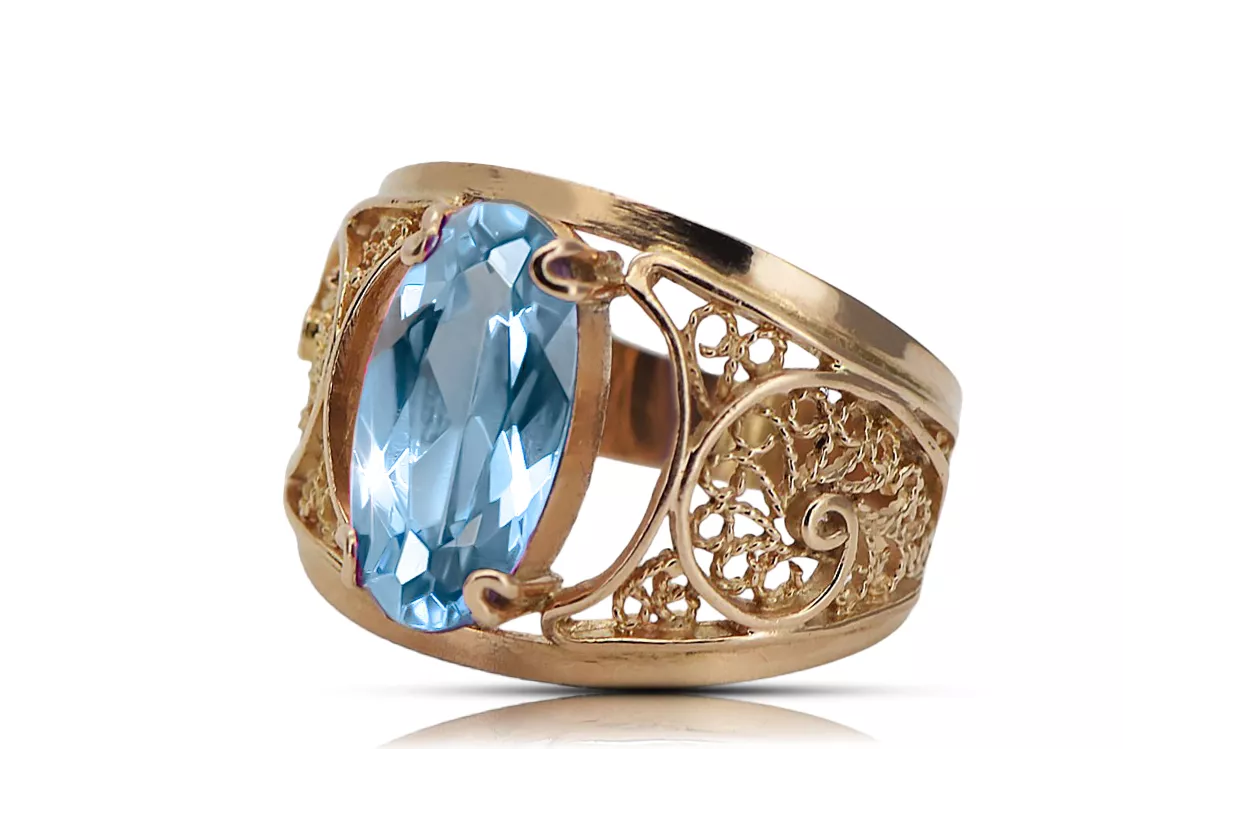 Aigue-marine Or rose 14 carats vintage d'origine Anneau Artisanat vintage vrc057r